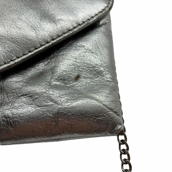 Loeffler Randall Silver Leather Lightweight Envelope Lock Clutch Purse Bag 6"X8" - Picture 3 of 16